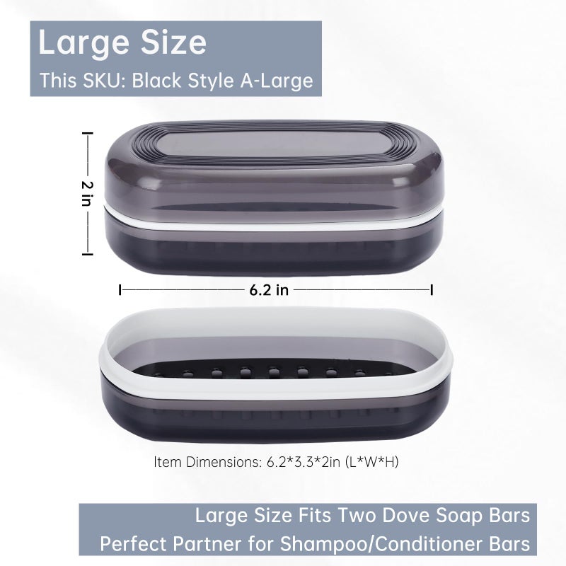 OENUASG Travel Case for Kitsch Shampoo bar  Shampoo Bar Holder  Travel Soap Container  Large Soap Box  Soap Dish with Draining Layer  Case for Bathroom (Black  1 Pack) - Image 3